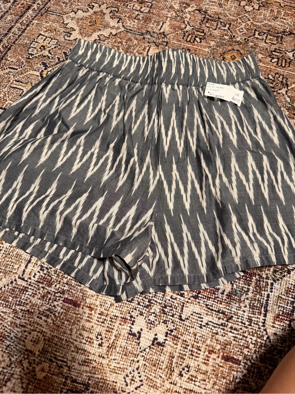 sundays Gray Ikat-Patterned High Waist Shorts